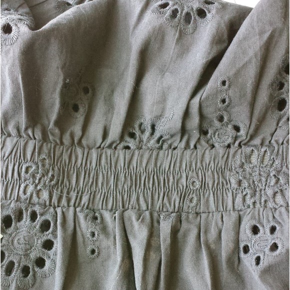 Aqua Black Eyelet Tiered Peasant Cover-up Dress Swim NEW Puff sleeve Medium - Picture 4 of 8